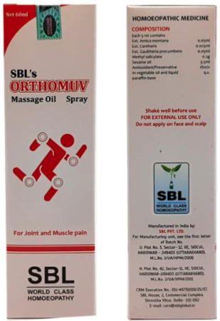SBL s Othomuv Massage Oil Spray Bottle of 60 ML